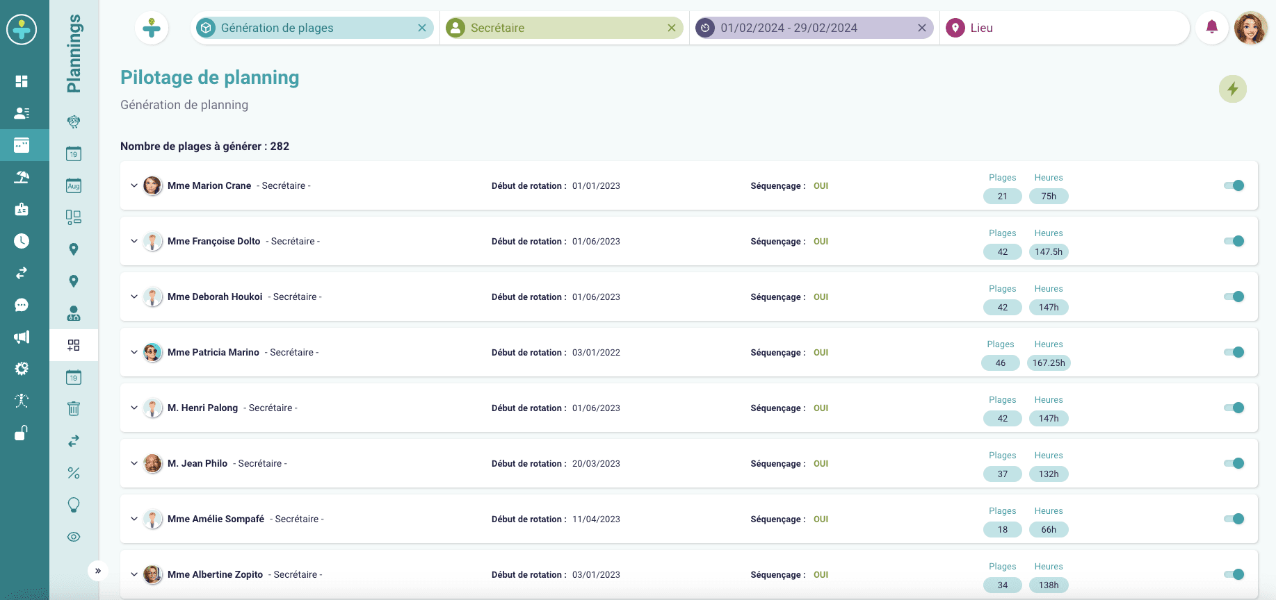 Génération de plannings avec semaines types